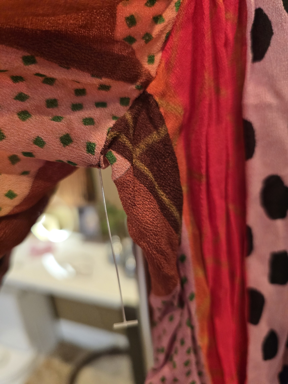 Women's Pink Polka Dot Patchwork Blouse - Picture 9 of 9